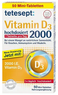 Obrázok produktu pre Tetesept Vitamín D3 2 000 filmom obalených tabliet 50 kapsúl
