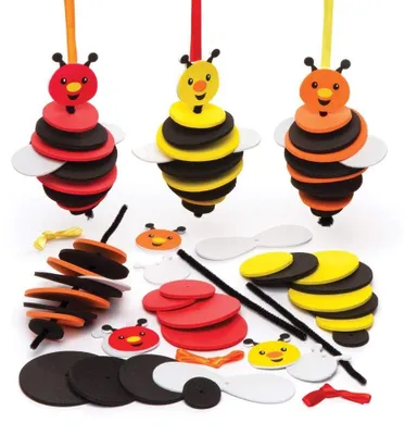 Produktbild von Bastelset Bienen Steckbausatz Schaumstoff und Pfeifenreiniger - 6 Stück - Mehrfarbig