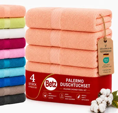 Produktbild von Betz 4 Stück Duschtücher Set Palermo Größe 70x140 cm 100% Baumwolle Badetuch Duschhandtuch Sporthandtuch Farbe apricot