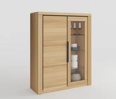Produktbild von Vitrine Highboard Brest Kernbuche geölt Teilmassiv Höhe 141cm Breite 108cm Regal