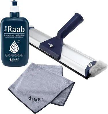 Produktbild von Ha-Ra Fenster-Putz-Set ein Team I Fensterwischer 32cm I Konzentrierte Vollpflege 500ml I Microfaser Star Tuch anthrazit 38x38cm I Fenster