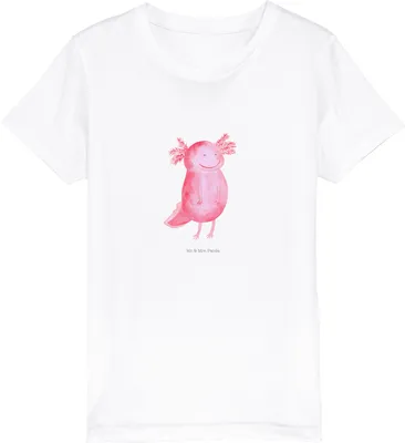 Produktbild von Mr. & Mrs. Panda Teenager T-Shirt Axolotl Glücklich 12-14 Jahre (152/164) - Weiß - Geschenk, Baumwolle Kinder, Kindershirt, Jungen, Gute Laune, Motivation, Kleinkinder