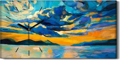 Produktbild von Wandbild Leinwand Bilder mit Uhr 60x30 Gemälde Meereslandschaft Sonnenuntergang - schwarze Hände