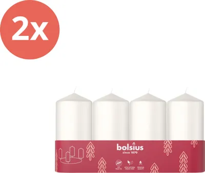 Immagine prodotto di Bolsius - Candele a stelo - 100/48 - 4 pezzi per confezione - Bianco nuvola - Confezione  - 8 pezzi - 2 confezioni