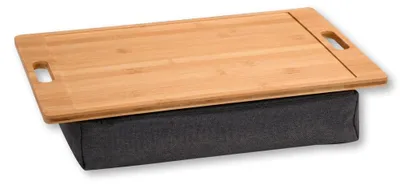 Produktbild von Knietablett Laptoptisch Frühstückstablett - Bambus - 45 x 31 cm - Höhe 8 cm - Braun und Grau -