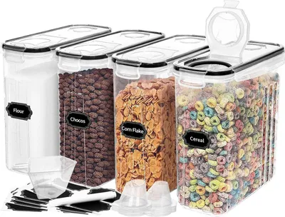 Image de Skroam Set de boîtes à provisions avec verseur, hermétique, pour céréales, farine, sucre - 4 pièces