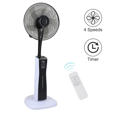 Obrázek produktu pro Podstavný ventilátor Fiqops s 3stupňovou nebulizací vody včetně multifunkčního dálkového ovládání, zvlhčovač vzduchu s elektronickým časovačem