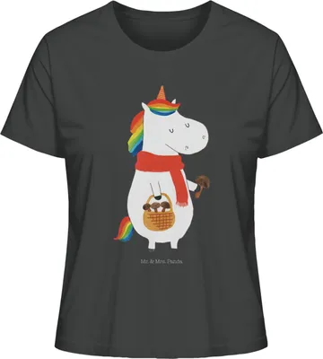 Produktbild von Mr. & Mrs. Panda Damen T-Shirt Einhorn Pilz Größe M - Anthrazit - Geschenk, Motivation, Liebeskummer, Unicorn, Pilze, Basic, Shirt Mit Print, Spruch, Casual, Jersey