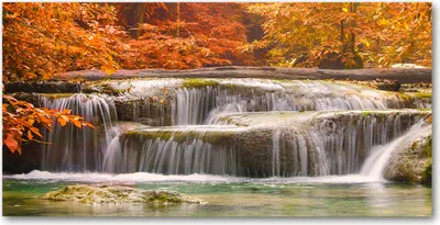 Produktbild von Tulup® Leinwandbild - 140x70 cm - Wandkunst - Drucke auf Leinwand - Leinwanddruck  - Landschaften - Orange - Wasserfall Herbst