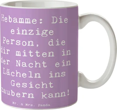 Produktbild von Mr. & Mrs. Panda Tasse Spruch Hebamme Lächeln - Lavendeltraum - Geschenk, Kaffeepott, Geburtshilfe, Berufsalltag, Berufsliebe, Trinkbecher, Kaffeetasse, Berufsprodukte