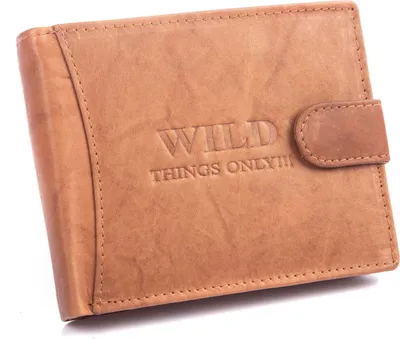 Zdjęcie produktu dla WILD Portfel Męski Skórzany Klasyczny Poziomy Zapinany na Zatrzask Beżowy