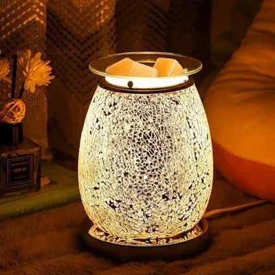 Produktbild von Duftlampe Wachs Duftöl Lampe, elektrische Wachswärmer, Ölbrenner, Nachtlicht-Öllampe für Heimdekoration (Silbernes Mosaik)