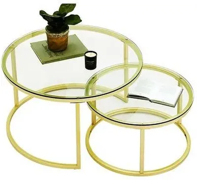 Image de Tables basses 2 pièces Plateau en verre Pieds métalliques dorés Meubles de salon