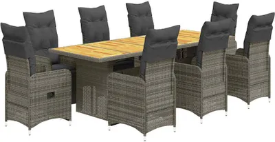 Produktbild von vidaXL 9-tlg. Garten-Bistro-Set mit Kissen Grau Poly Rattan
