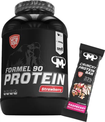 Produktbild von Formel 90 Protein 3000 g Dose - 120 Portionen Eiweiß + GRATIS Protein Bar (Raspberry White Chocolate), Geschmack: Erdbeer