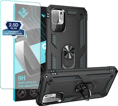 Produktbild von Armor Outdoor Handyhülle für Xiaomi Redmi Note 10 5G Handy Panzer Case Schutzhülle mit 9H Displayglas Displayschutz Farbe: Schwarz