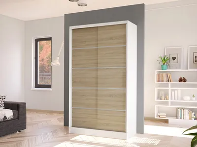 Obrázek produktu pro Úzká šatní skříň 100 cm VILMEA 2 - bílá / dub sonoma