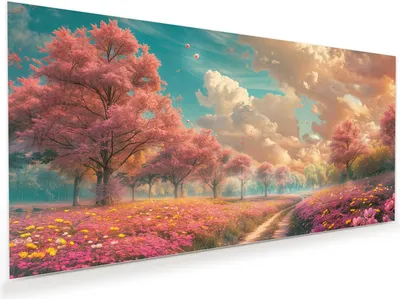 Produktbild von Glasbild 120x60cm in XXL für Wohnzimmer, Schlafzimmer Motiv Blühender Weg