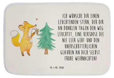 Produktbild von Mr. & Mrs. Panda Badezimmerteppich Fuchs  Weihnachtsbaum - Weiß - Geschenk, Badezimmer Matte, Weihnachtsmann, Weihnachten, Weihnachtsdeko, Duschvorleger, Winter
