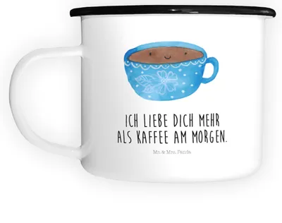 Produktbild von Mr. & Mrs. Panda Pott Kaffee Tasse - Weiß - Geschenk, Liebe, Große, Emaille Becher, Lustige Sprüche, Teetasse, Teebecher, Glücklich, Geschmack, Genuss