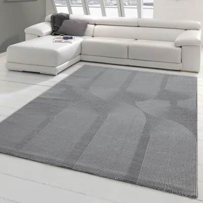 Produktbild von Recycle Teppich mit modernen ovalen Formen liniert in grau Größe - 160 x 230 cm