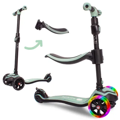 Produktbild von Kinder Roller Kinderscooter Dreiradscooter mit LED Räder 2-Rädern Hinterbremsen Höhenverstellbare bis 50kg belastbar grün