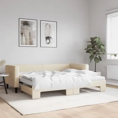 Obrázok produktu pre Rozťahovacia posteľ s rozmermi 80x200 cm, krémová látka, s úložným priestorom
