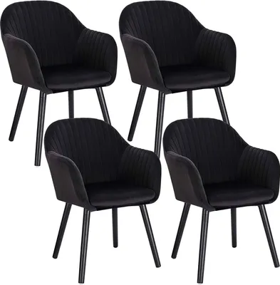Produktbild von WOLTU 4er-Set Esszimmerstuhl, Sessel, Polsterstuhl mit Armlehnen, Holzbeine, Samtbezug, Schwarz