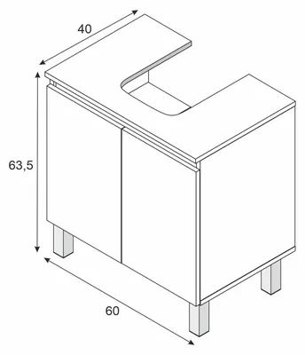 Zdjęcie produktu dla Waschbeckenunterschrank >DESTAL< für Sockelwaschbecken, 2 Türen, Weiß glänzend - 60x64x40 (BxHxT)