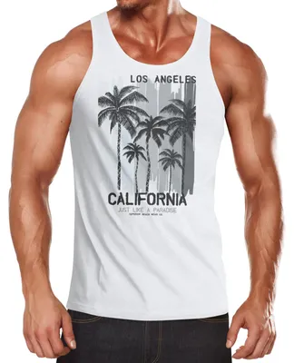 Produktbild von Herren Tank-Top Los Angeles California USA Sommer Bedruckt Print Surfing Fitness Muskelshirt Neverless® weiß L