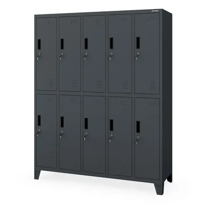 Zdjęcie produktu dla Szatnia szafka szafka szafka szafka szafka szafka szafka szafka metalowa 10 przegródek uchwyt na etykiety otwory wentylacyjne malowana proszkowo 172x136x45 cm antracyt