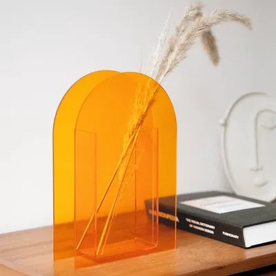 Image de Vase décoratif en acrylique orange pour la chambre, le salon et le bureau