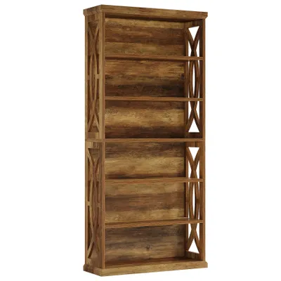 Immagine prodotto di Tribesigns Libreria a 6 livelli, alta 180 cm, autoportante, grande libreria in stile industriale, scaffale in legno per ufficio, soggiorno, marrone rustico
