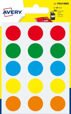 Produktbild von Avery PSA19MX, Gemischte Farben, Rund, Permanent, Papier, 1,9 cm, 90 Stück(e)