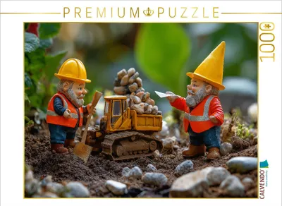Produktbild von CALVENDO Puzzle Die Bauarbeiter Gartenzwerge bei der Arbeit | 1000 Teile Lege-Größe 64x48cm Foto-Puzzle für glückliche Stunden