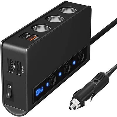 Produktbild von Quick Charge 3.0 Zigarettenanzünder-Splitter 12 V/24 V 3-fach-Steckdose 180 W ON-OFF DC-Strom-Auto-Splitter mit 4-Port-USB-Autoladegerät