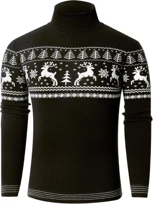 Immagine prodotto di Maglione a collo alto da uomo, modello invernale, in maglia, caldo, elegante, nero