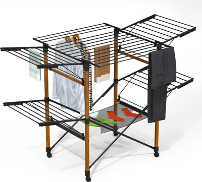 Produktbild von VOUNOT® Wäscheständer ausziehbarer, platzsparender Standtrockner mit Trockenlänge 30m, Klappbar, Schwarz