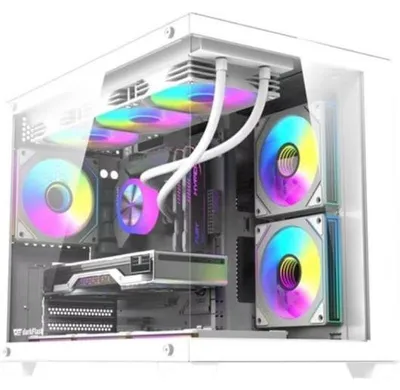 Image de Boîtier PC Darkflash B275 PRO blanc, avec 6 ventilateurs et un panneau en verre