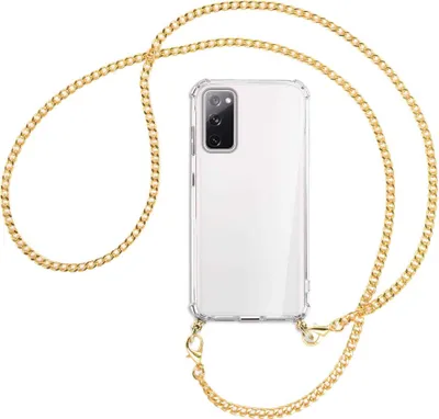 Produktbild von Handykette Backcover-Schutzhülle mit Band (Metall goldfarben) für Samsung Galaxy S20 FE / Lite - goldfarbene Kette