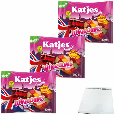Produktbild von Katjes Family Winegums 3er Pack (3x300g Beutel) + usy Block