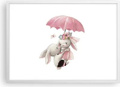 Produktbild von Gerahmtes Poster - Weißer Rahmen - Hasen Regenschirm Kinder - 70x50 cm - Wand Bild - Wanddeko - Wandbilder - Kunstposter - Wandposter - Bilderrahmen - Bilder - Kunstdruck - P2WAA70x50-4777