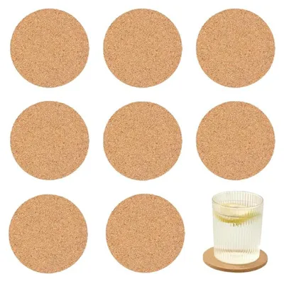 Image de Sous-verres ronds en liège, diamètre d'environ 10 cm - Lot de 8 - Épaisseur de 3 mm. Sous-verres en liège antidérapants, idéal pour le thé et le café
