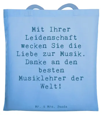 Produktbild von Mr. & Mrs. Panda Shopping Tasche Spruch Musiklehrer Liebe - Sky Blue - Geschenk, canvas, Musikalität, Anerkennung, Laptoptasche, Inspiration, Geschenkidee, Beutel, Gesang