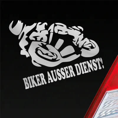 Produktbild von Auto Aufkleber Motorrad Biker ausser Dienst! Moped Bike Mopped 12x10 cm Silber Sticker Heckscheibenaufkleber