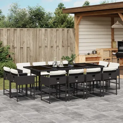 Produktbild von 2025 cloris Gartenmöbel Set Balkonmöbel-Set 13-tlg. Garten-Essgruppe mit Kissen Schwarz Poly Rattan - Gartenmöbelgarnituren Sale9907293 5parcel