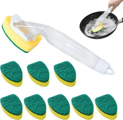 Immagine prodotto di Macchina per la pulizia con manico per la pulizia Scrub-Pack da 10 spugne Magical Sponge Head con manico e ricambi per sapone