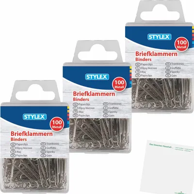 Produktbild von Stylex Briefklammern 3er Pack (3x100Stk) + usy Block