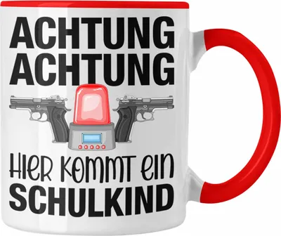 Produktbild von Trendation - Einschulung Junge Achtung Schulkind Geschenk für Schultüte Füllung Tasse Schulstart 1. Schultag Schuleinführung Schulanfang Geschenkidee 2022 (Rot)