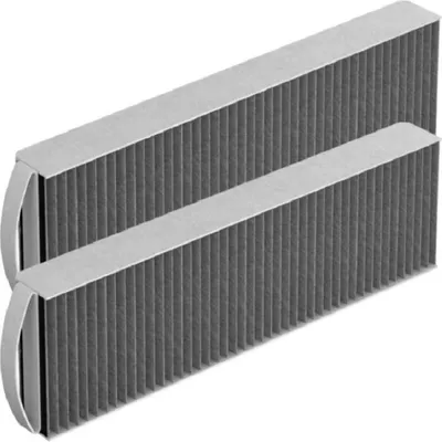Two identical rectangular air filters are placed side-by-side at a slight diagonal.